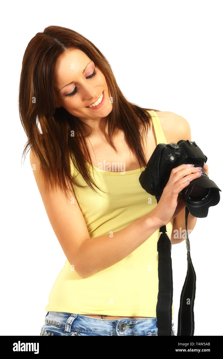 Young woman with photo camera Stock Photo - Alamy