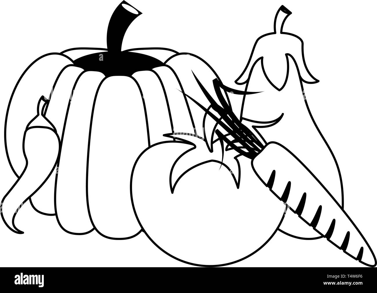 Vegetables healthy food in black and white Stock Vector Image & Art - Alamy