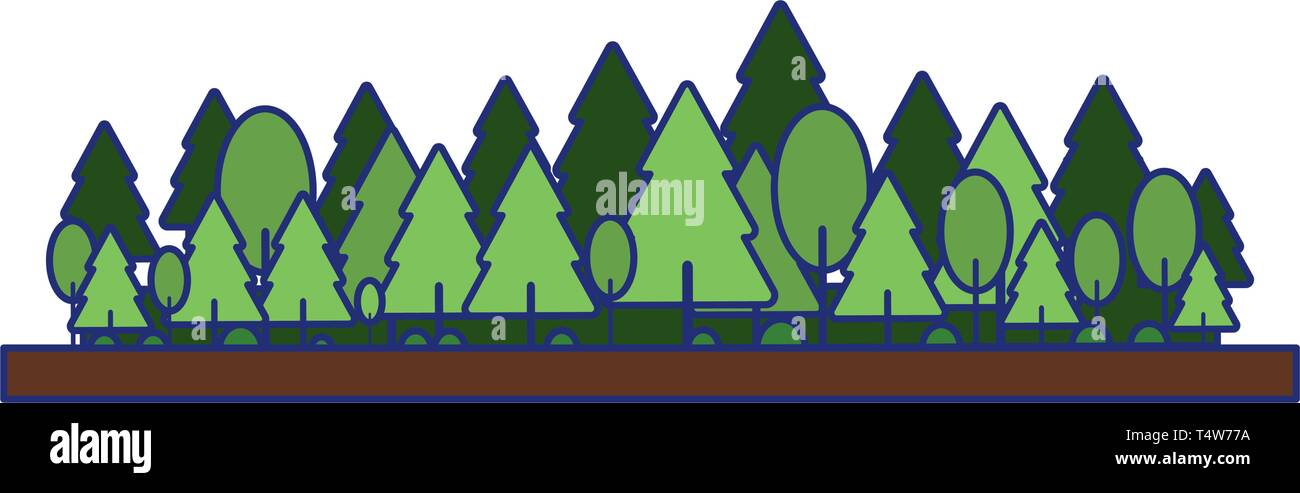 Nature with trees scenery isolated blue lines Stock Vector Image & Art ...