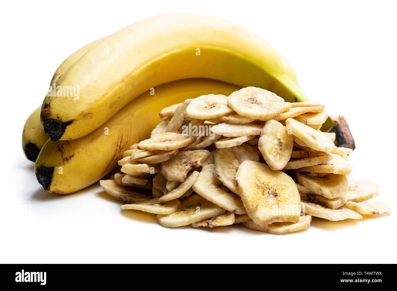 Homemade dehydrated banana chips isolated on white Stock Photo Alamy