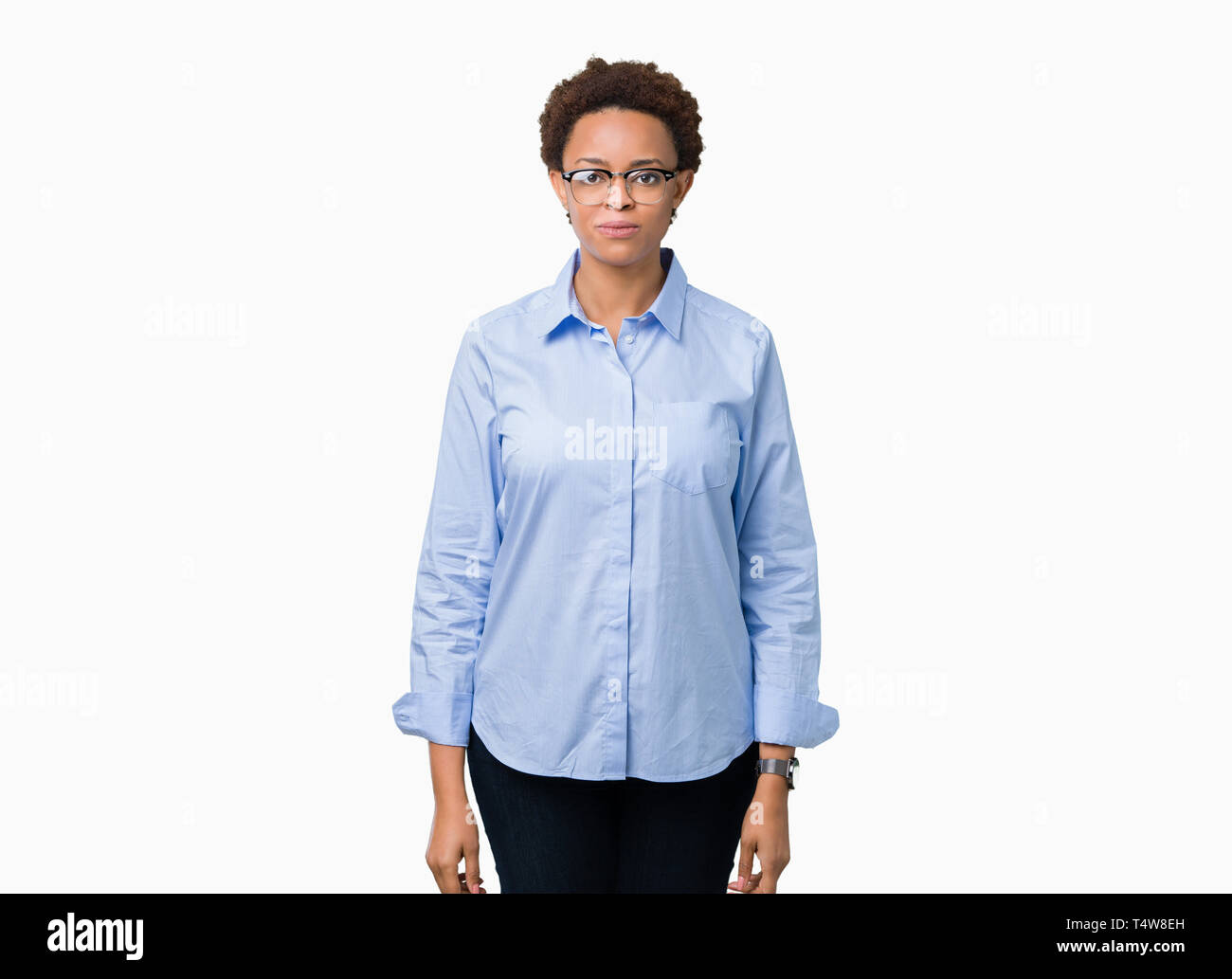 Young beautiful african american business woman over isolated ...
