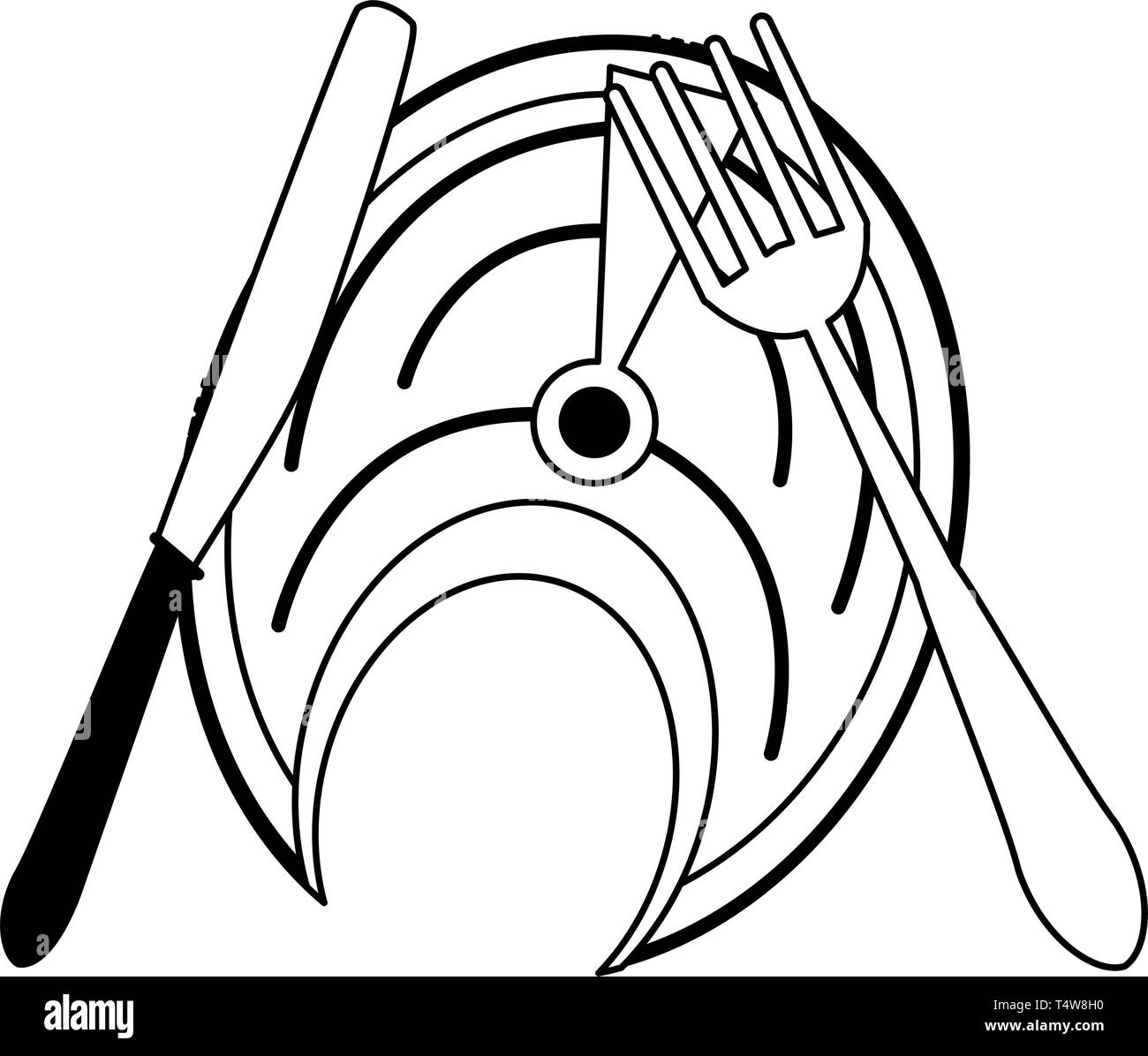Fish salmon steak with cutlery in black and white Stock Vector Image ...