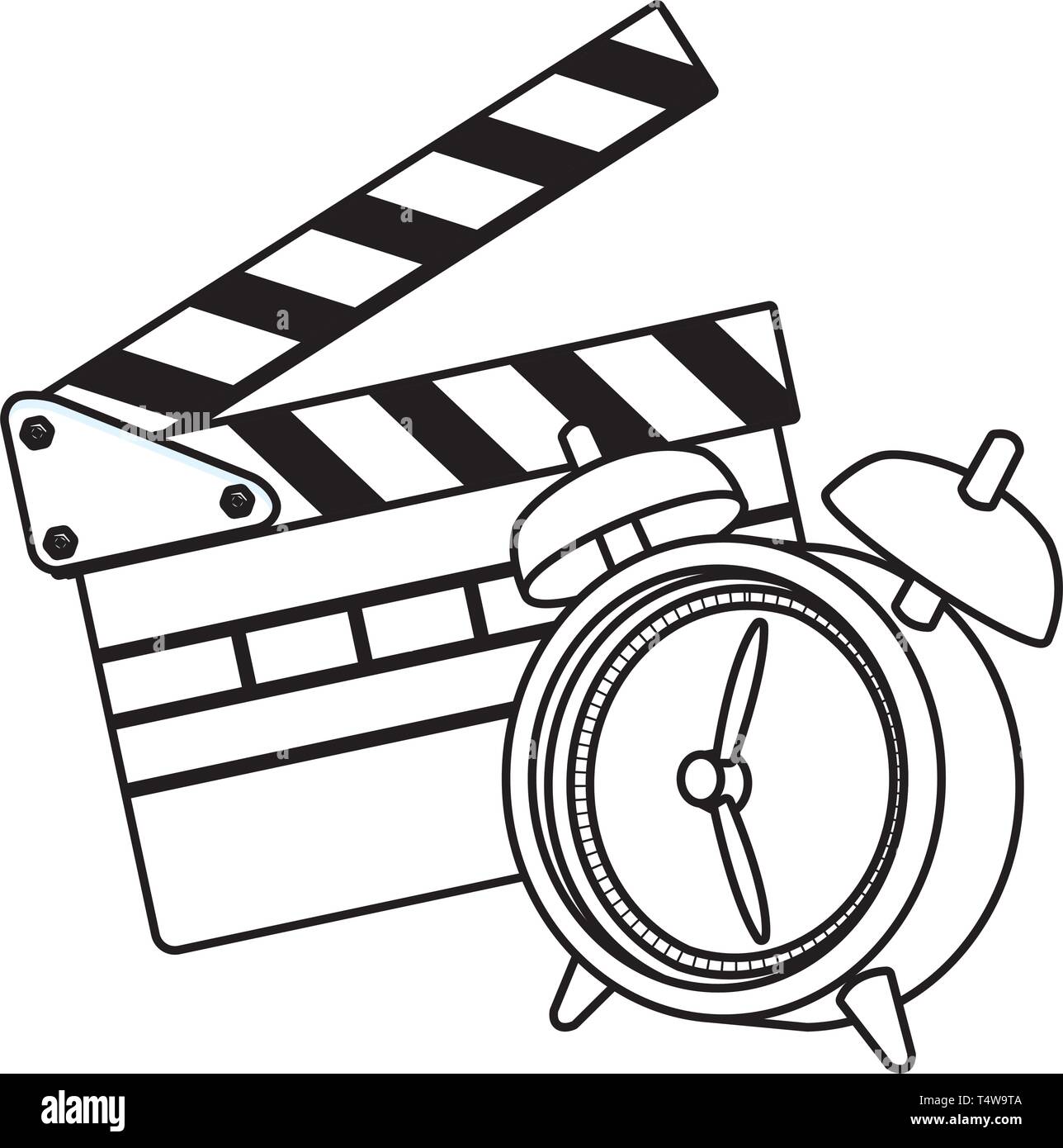 Clapper Clock movie clapper board and alarm clock black and white Stock Vector Image ...