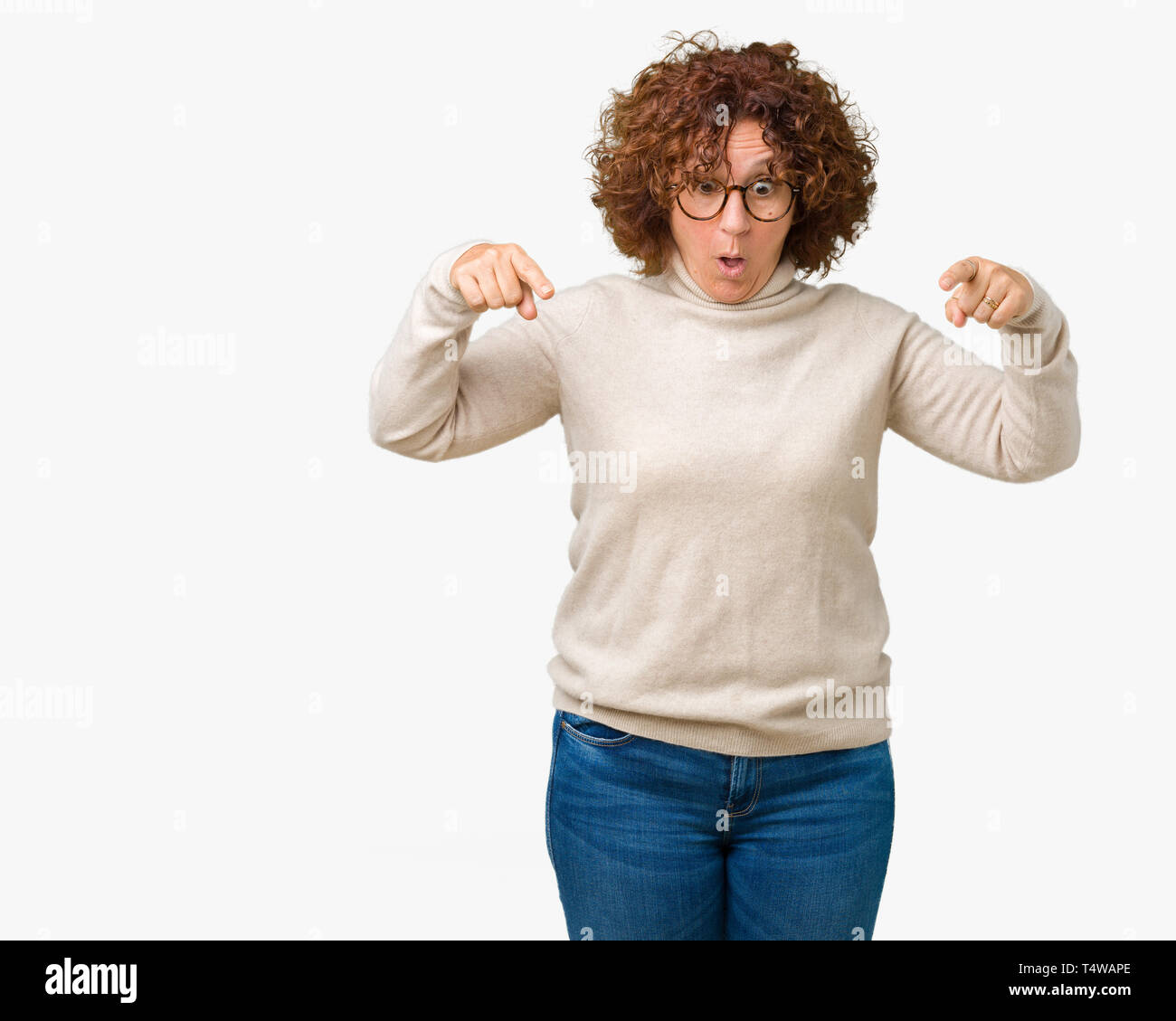 Beautiful Middle Ager Senior Woman Wearing Turtleneck Sweater And