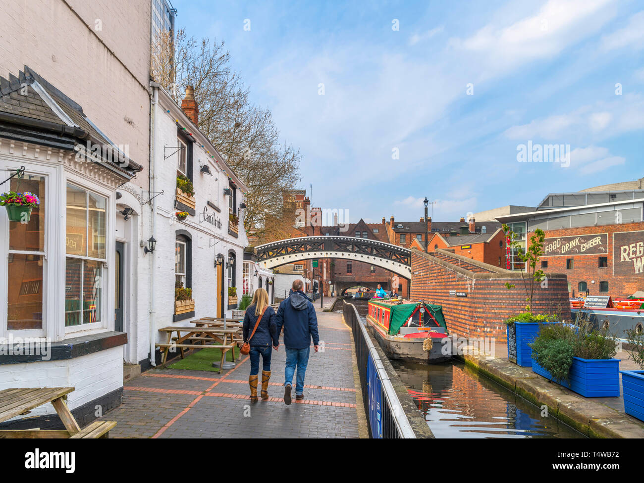 Narrowboat by the Canalside Bar on the canal at Gas Street Basin