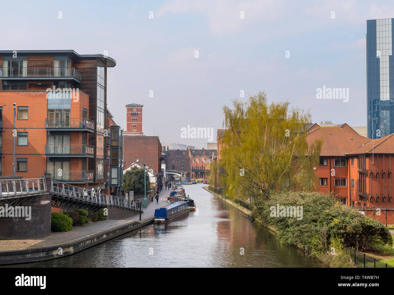 Waterfront apartments along the Worcester and Birmingham Canal viewed from the Mailbox, Birmingham, West Midlands, England, UK Stock Photo