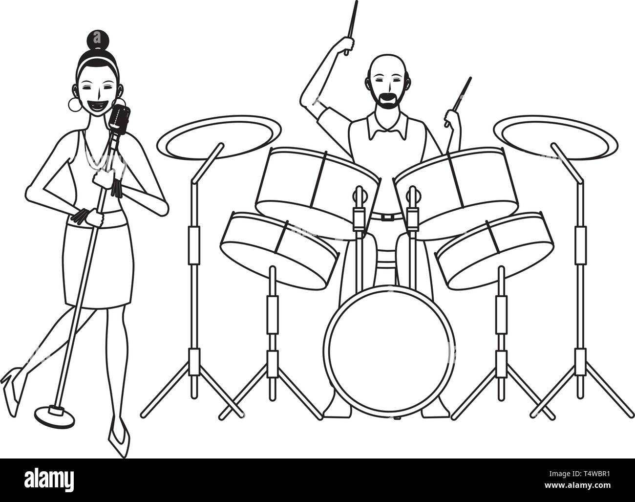 musician playing drums and singing black and white Stock Vector Image