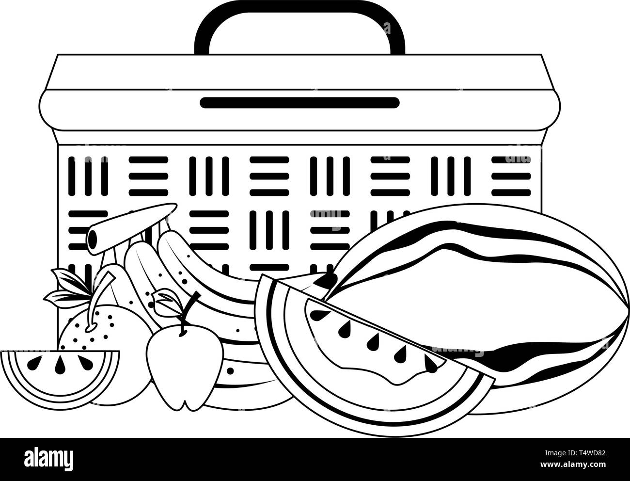 picnic basket clip art black and white