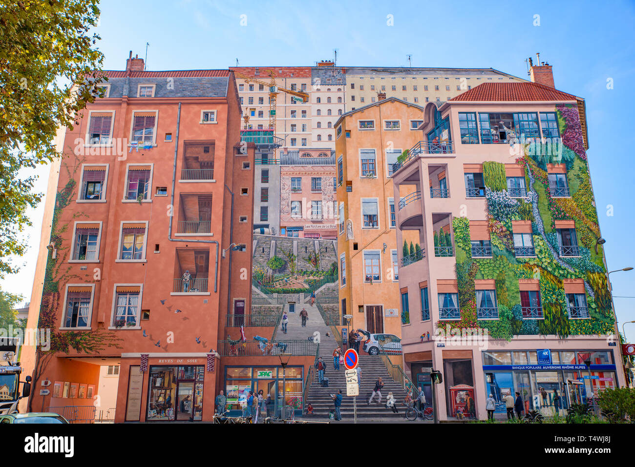 Mur des Canuts, the wall painting art in Lyon, France Stock Photo