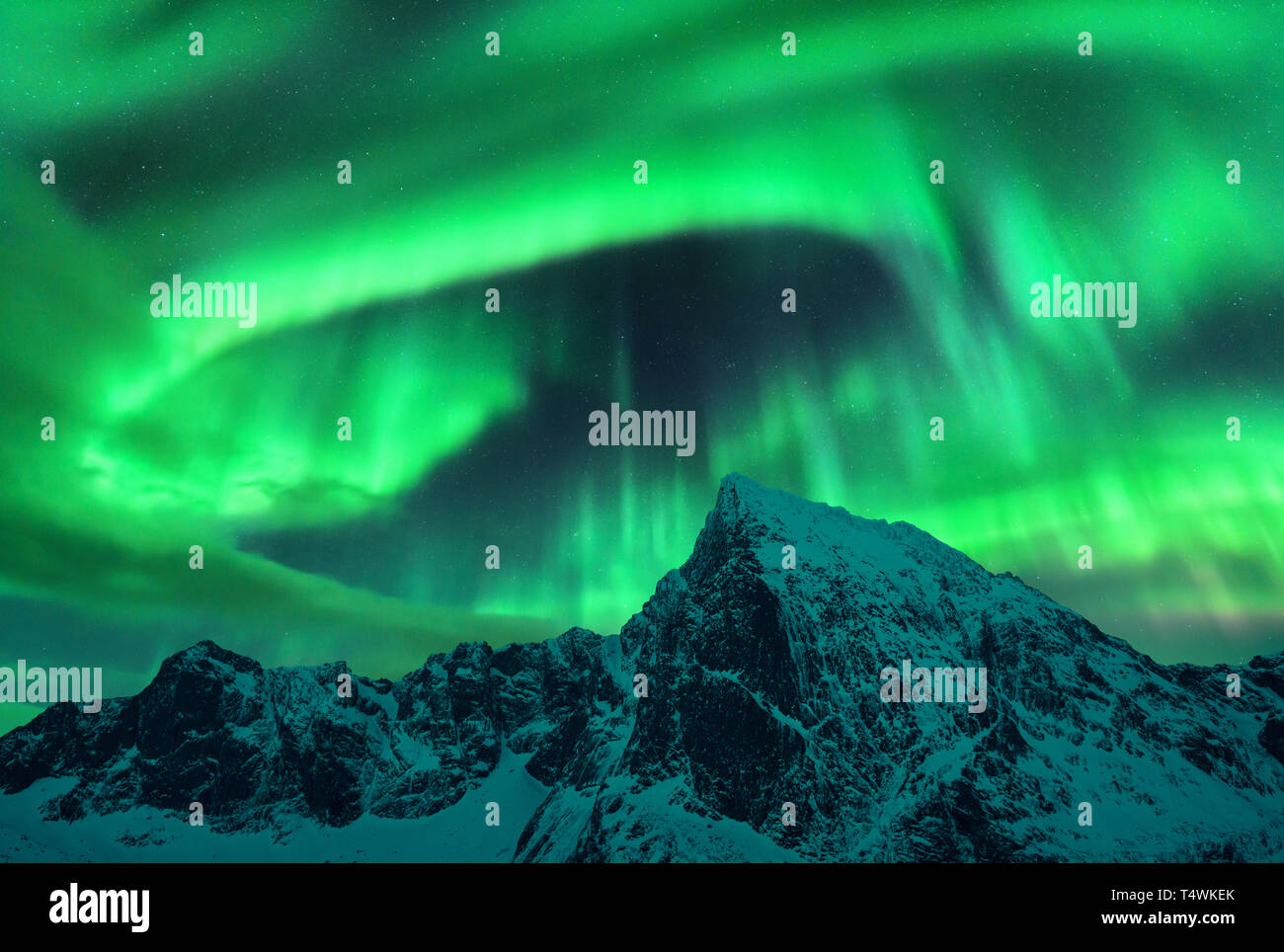 Norway Lofoten Islands Mountains Winter Night Northern Lights