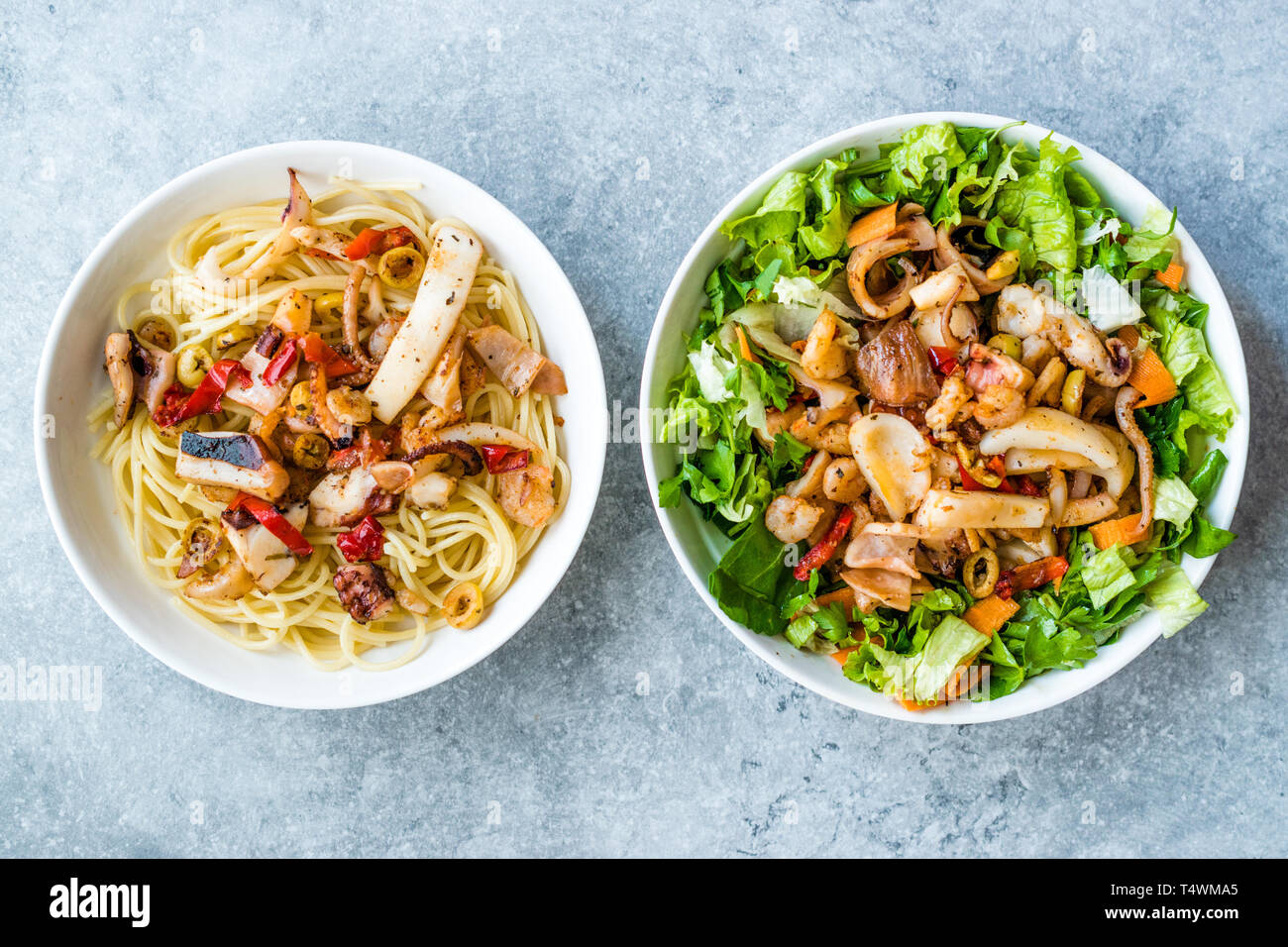 Mix of Seafood Salad with Pasta Spaghetti. Organic Food Stock Photo - Alamy