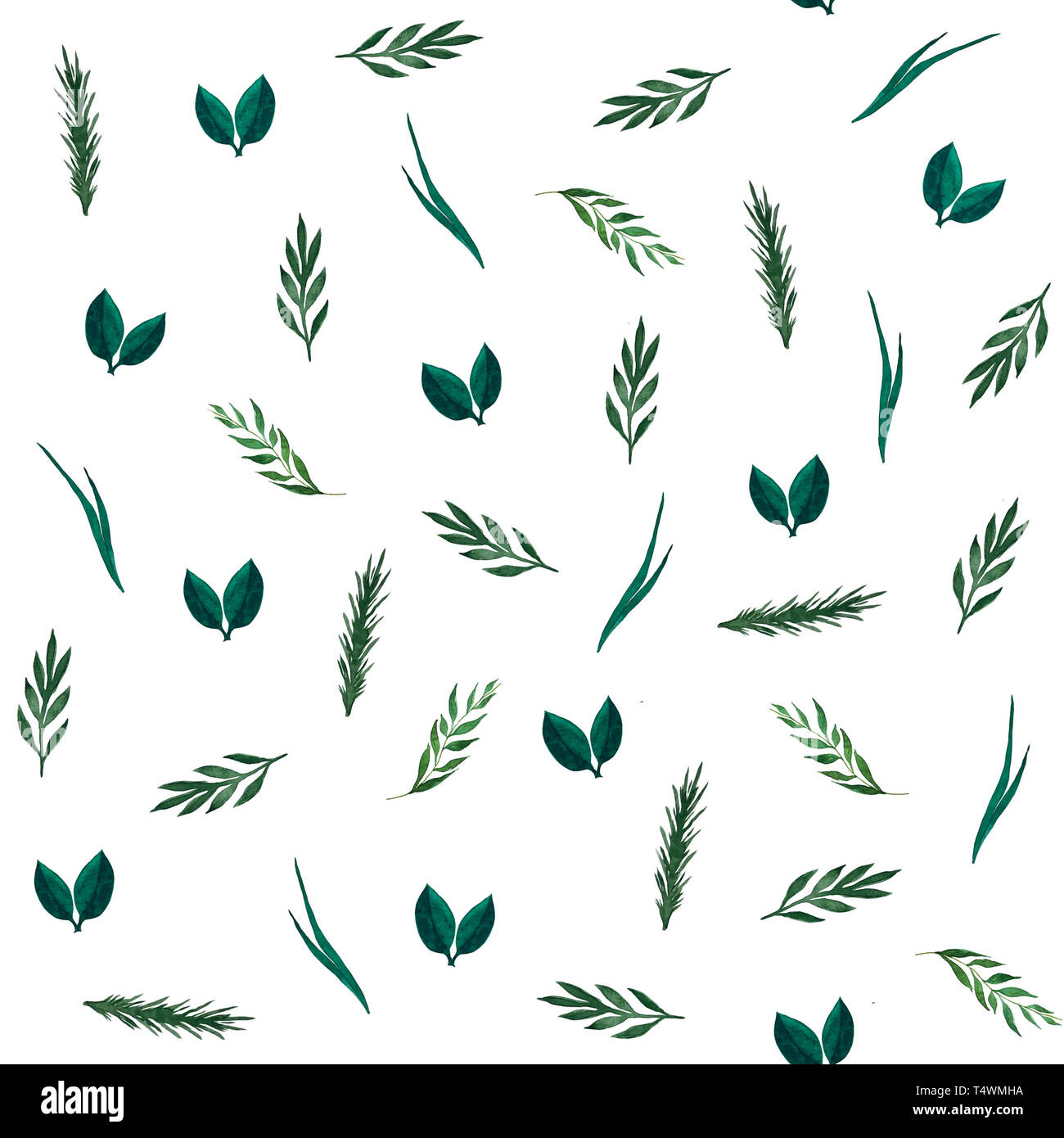 Watercolor seamless pattern with leaves and branch on white background ...