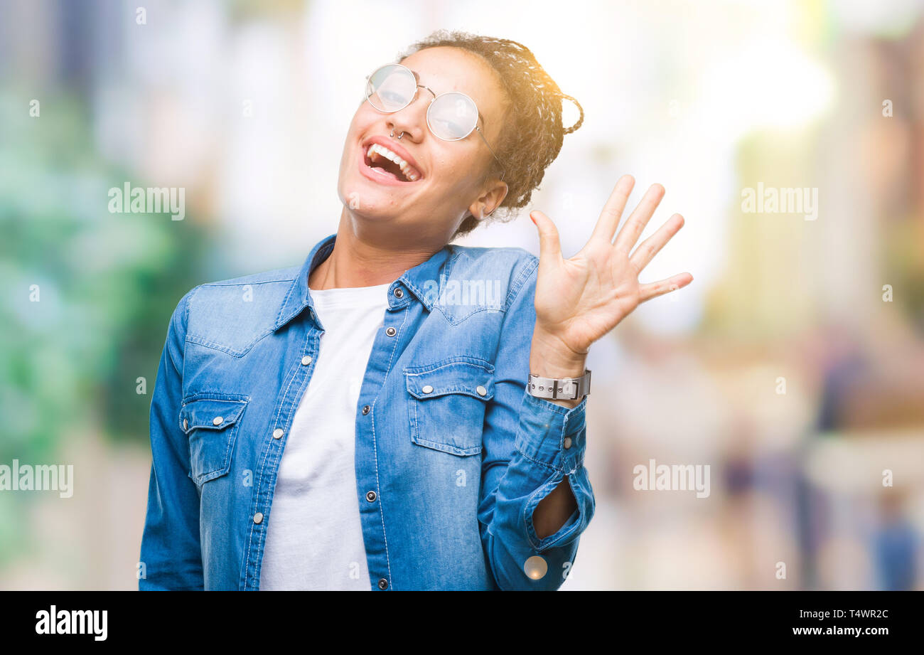 Young Braided Hair African American Girl Wearing Glasses Over