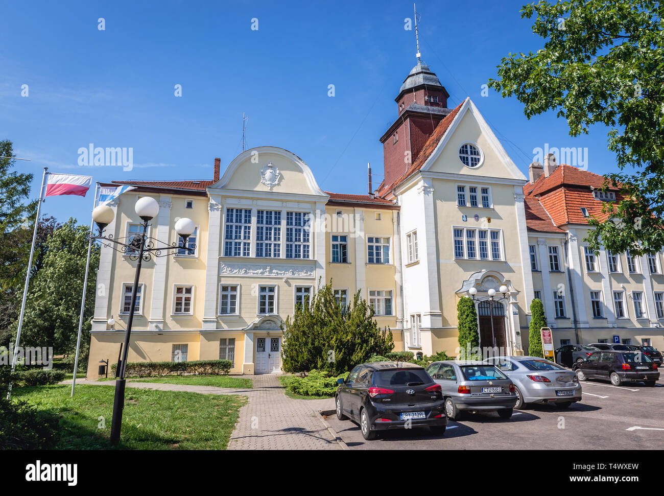 City Hall in Tuchola town in the Kuyavian-Pomeranian Voivodeship in northern Poland Stock Photo