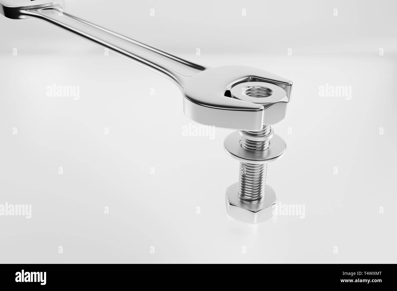 Wrench with bolt and nut on white background. 3d rendering Stock Photo ...