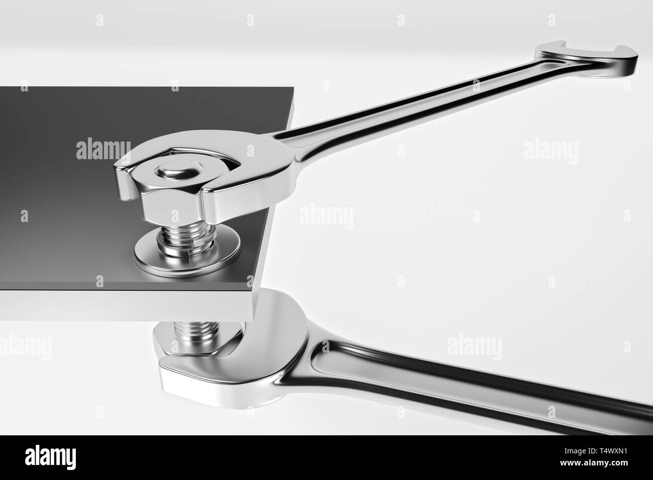 Wrench with bolt and nut on white background. 3d rendering Stock Photo ...