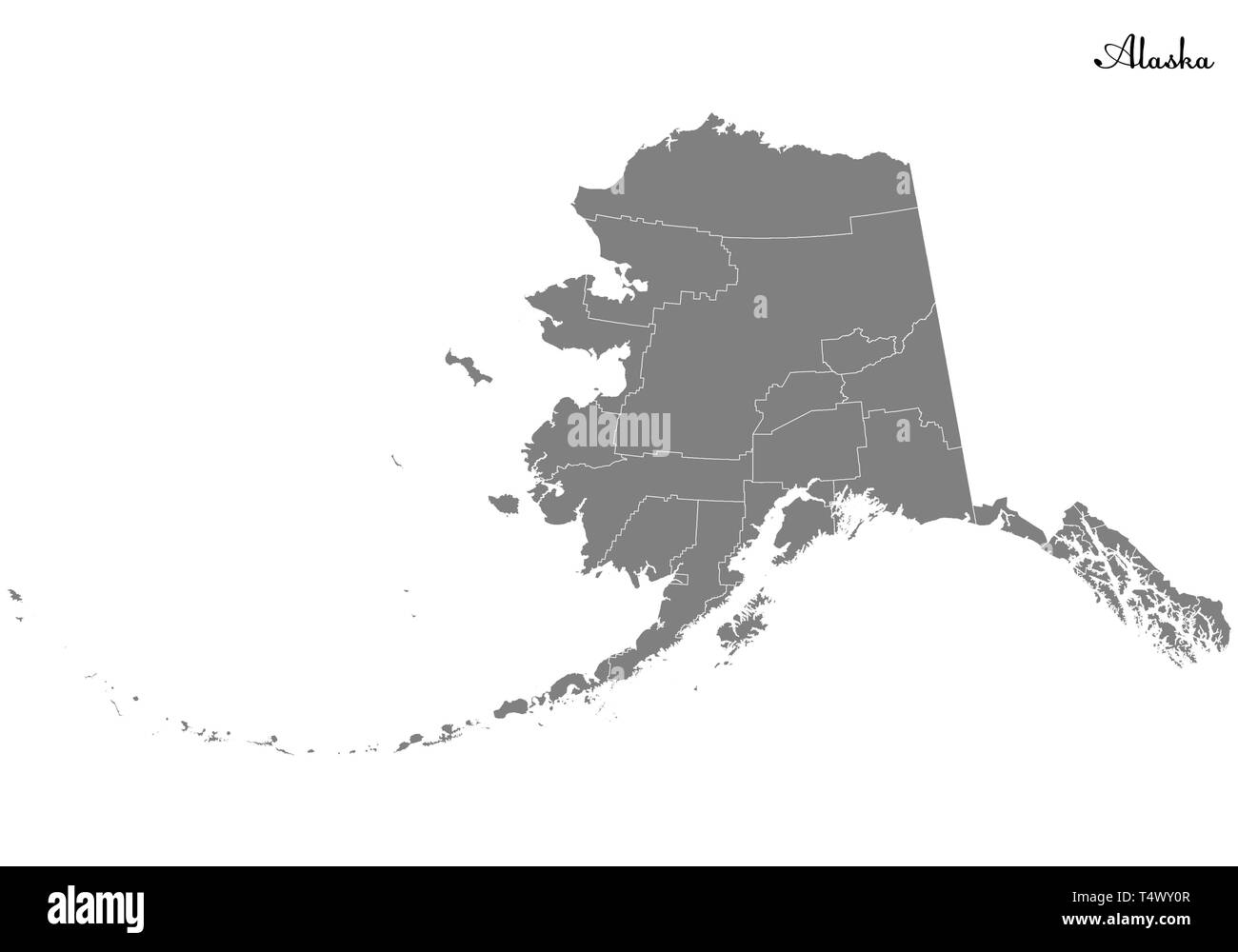 High Quality map of Alaska is a state of United States with borders of the counties Stock Vector