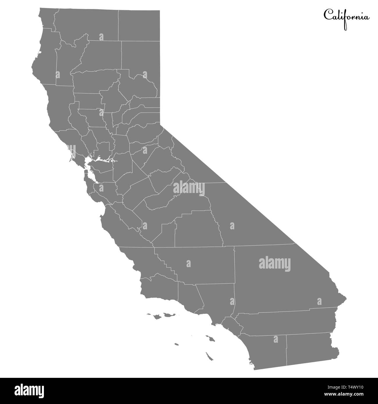High Quality map of California is a state of United States with borders of the counties Stock Vector