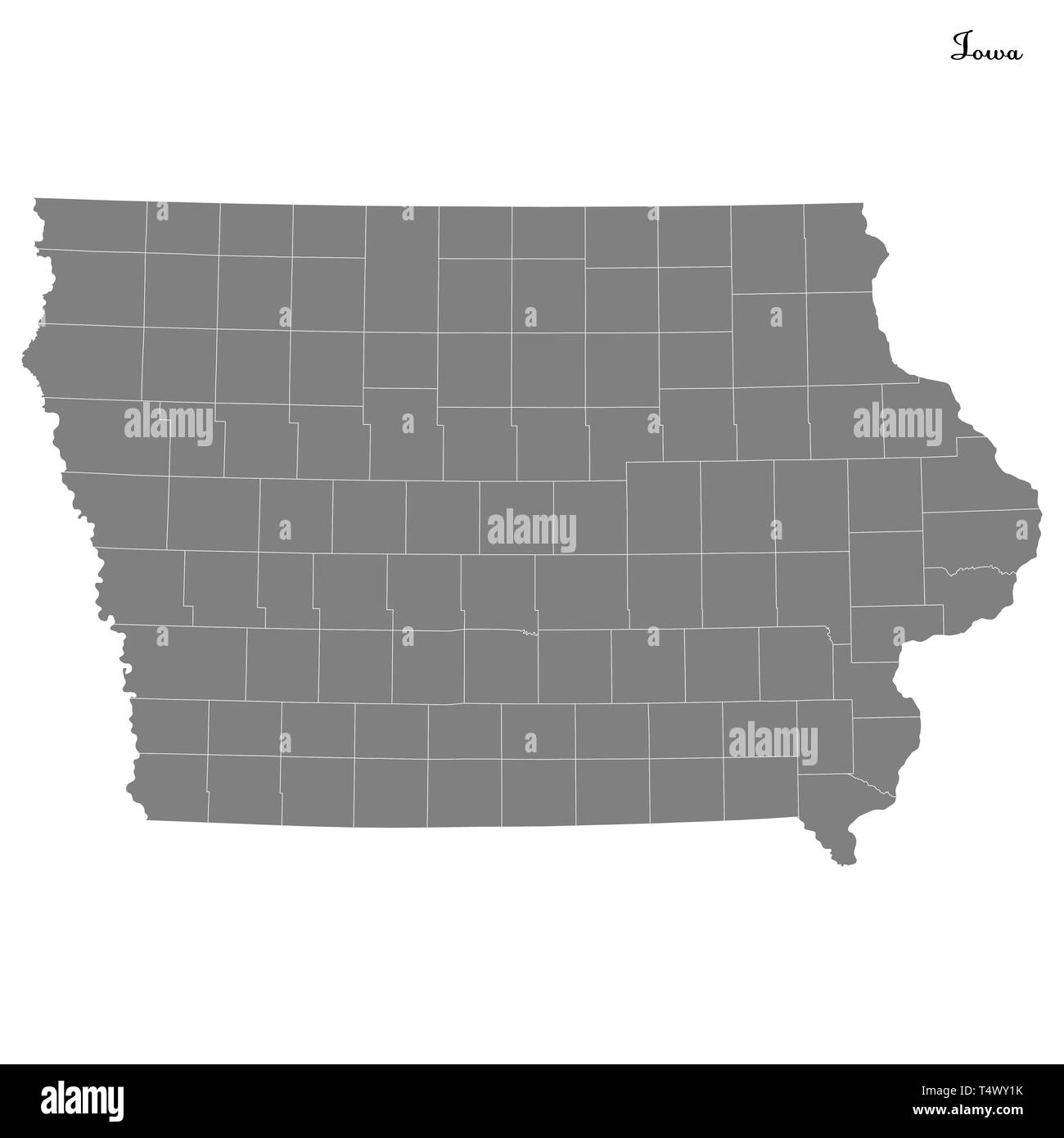 High Quality map of Iowa is a state of United States with borders of the counties Stock Vector