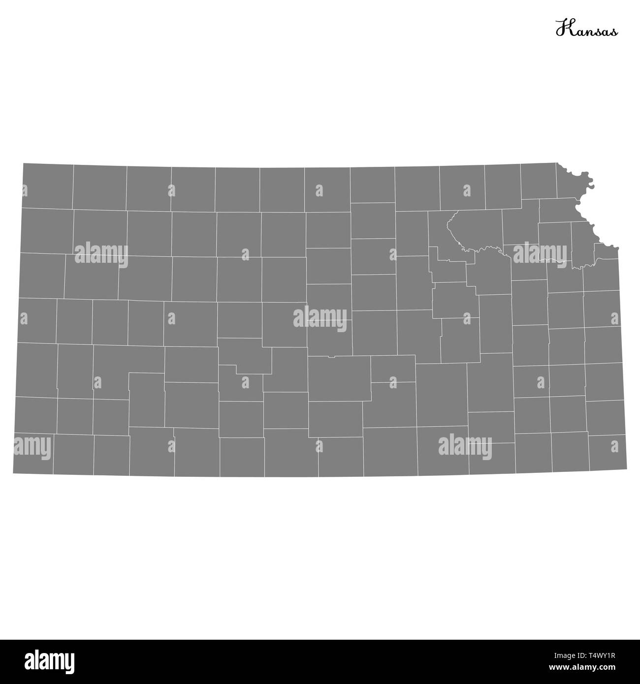 High Quality map of Kansas is a state of United States with borders of the counties Stock Vector