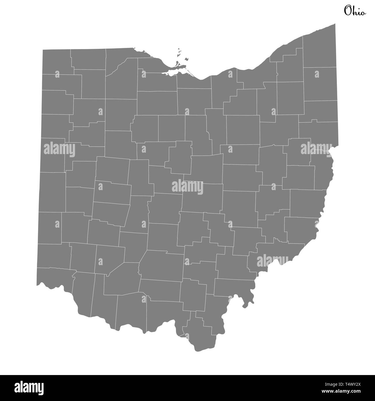 High Quality map of Ohio is a state of United States with borders of the counties Stock Vector
