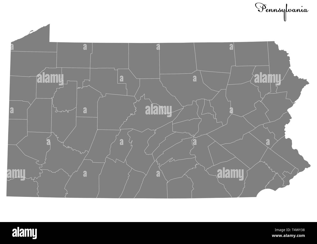 High Quality map of Pennsylvania is a state of United States with borders of the counties Stock Vector