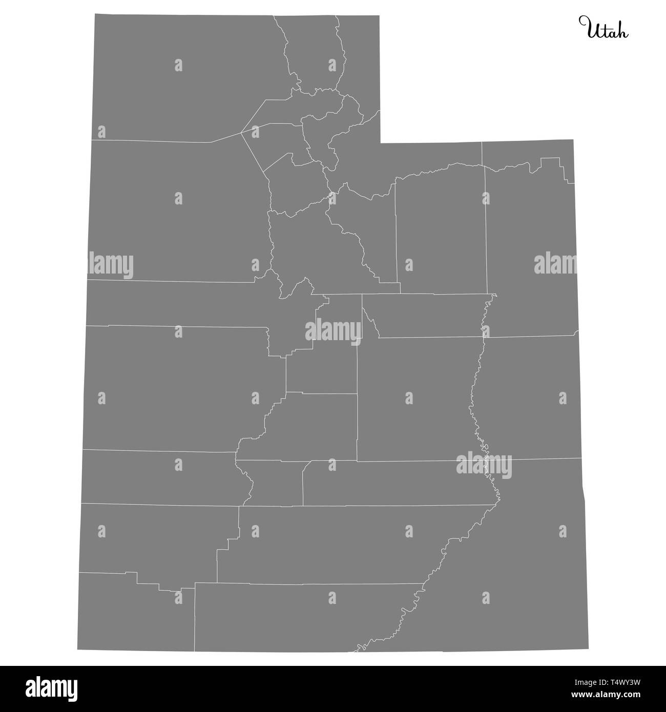 High Quality map of Utah is a state of United States with borders of the counties Stock Vector