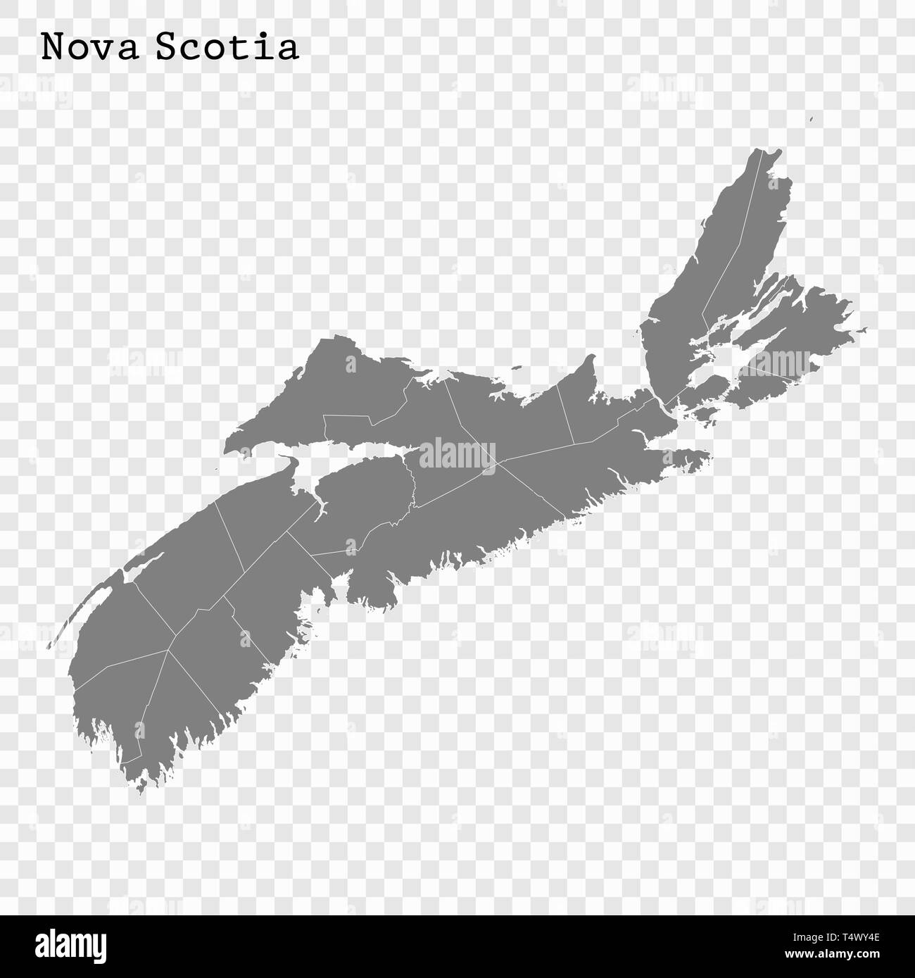 High Quality map of Nova Scotia is a province of Canada, with borders