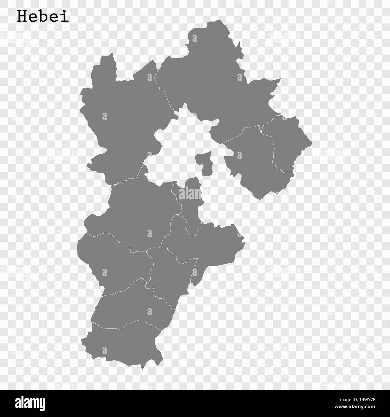 High Quality map of Hebei is a province of China, with borders of the divisions Stock Vector