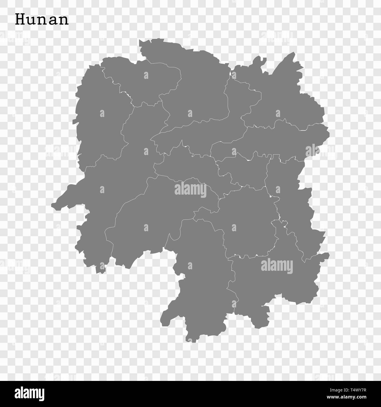 High Quality map of Hunan is a province of China, with borders of the divisions Stock Vector
