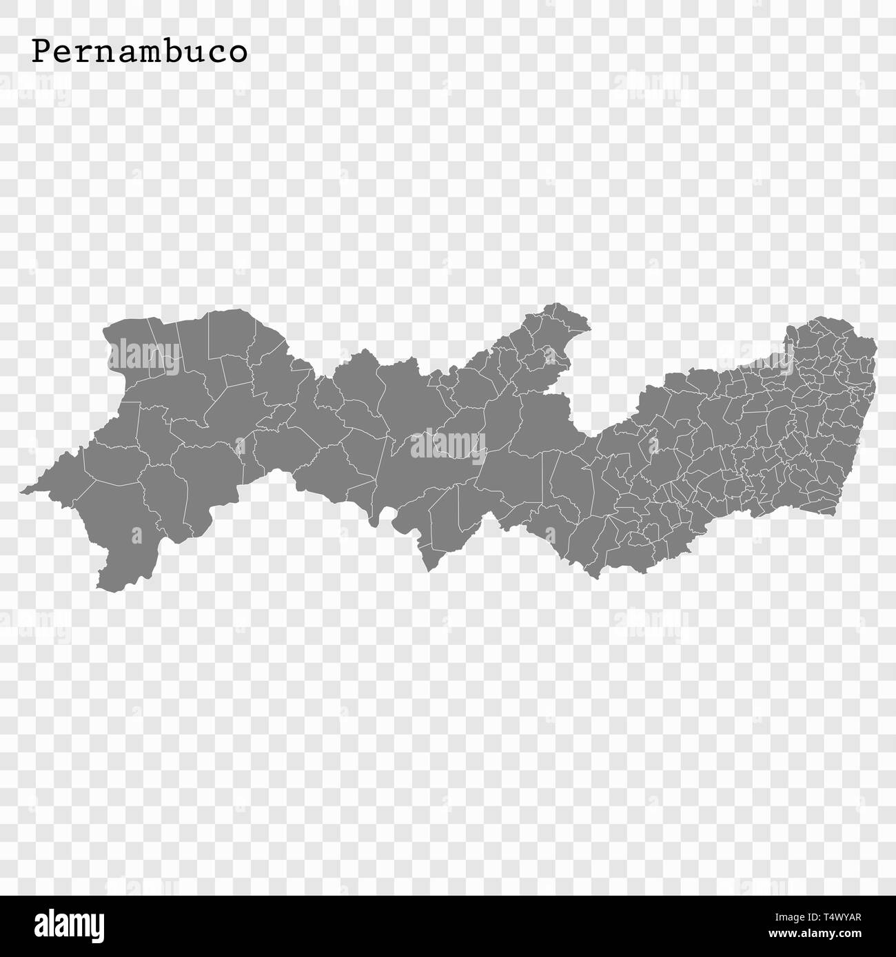 High Quality map of Pernambuco is a state of Brazil, with borders of