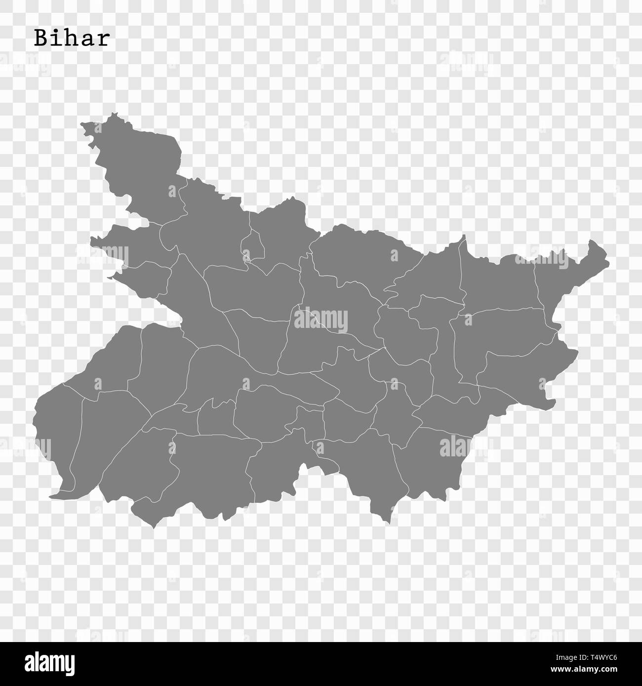 High Quality map of Bihar is a state of India, with borders of the districts Stock Vector