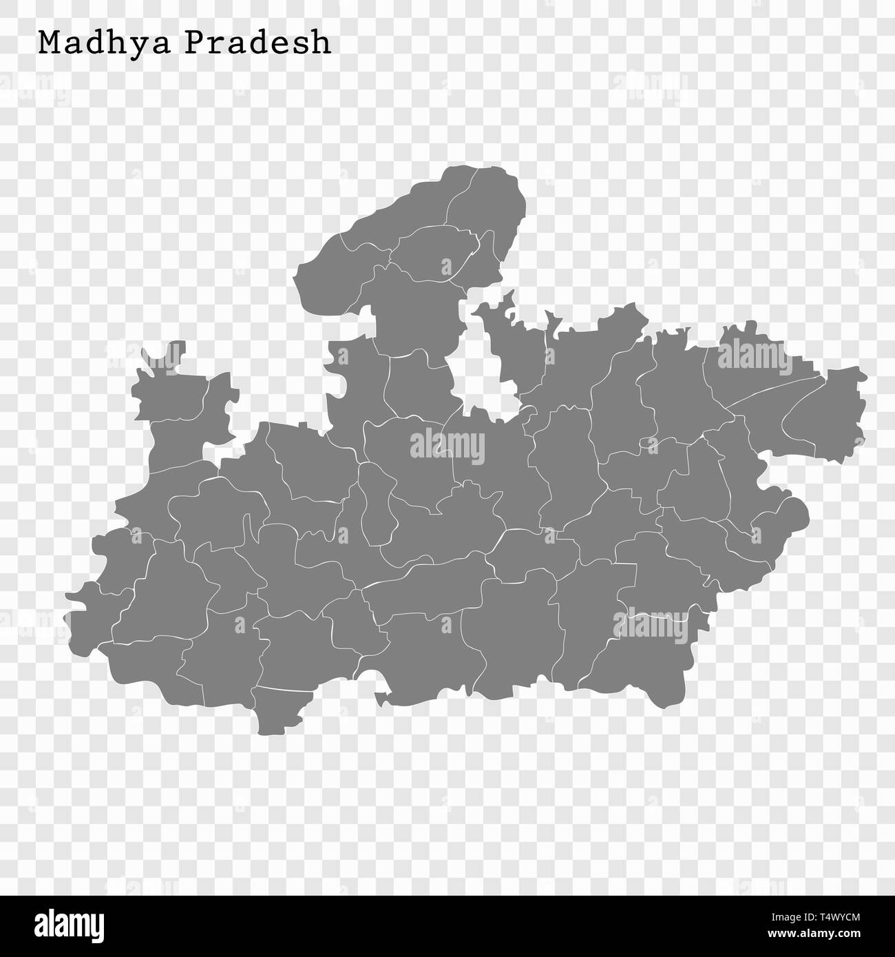 High Quality map of Madhya Pradesh is a state of India, with borders of the districts Stock Vector