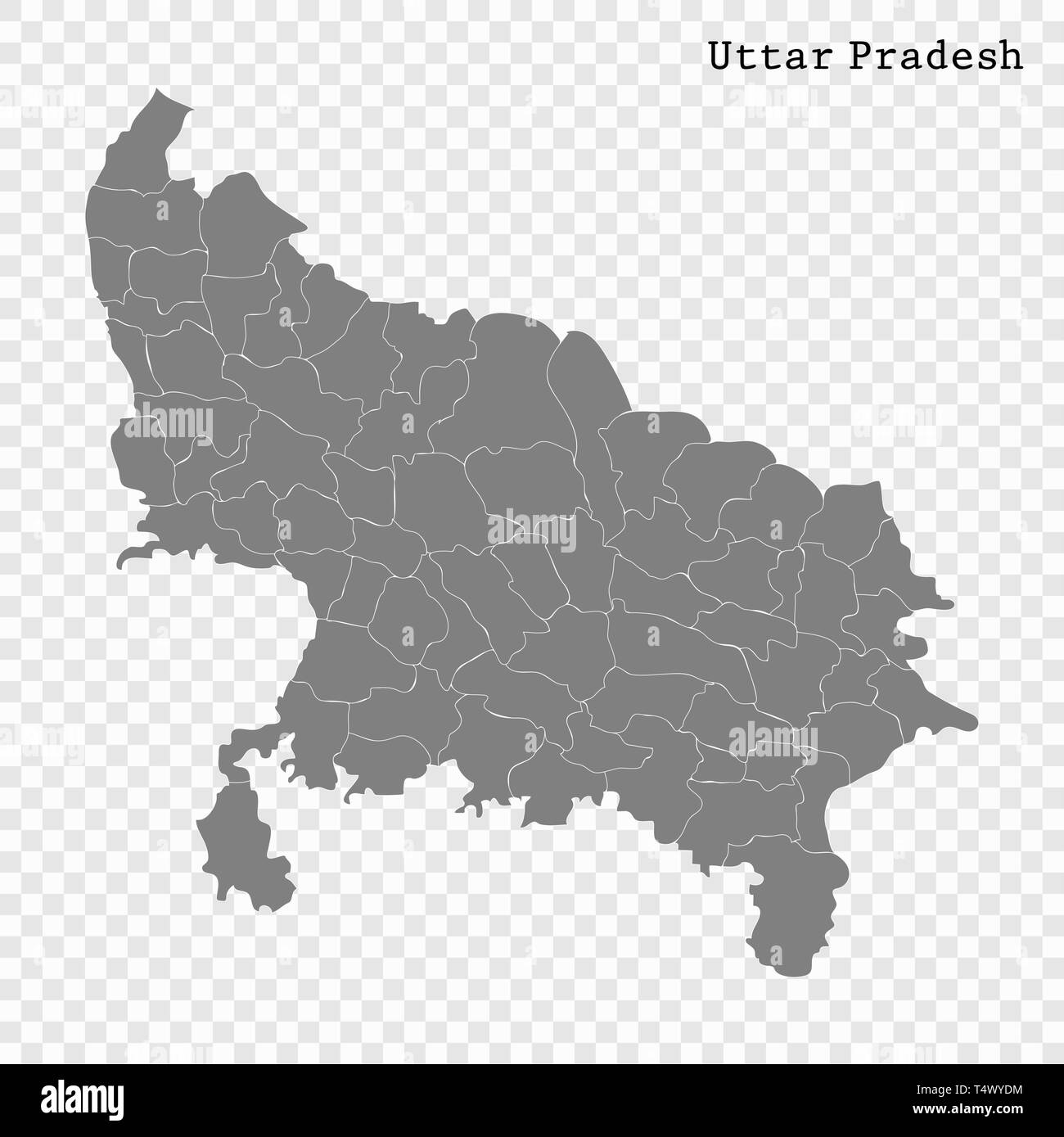 High Quality map of Uttar Pradesh is a state of India, with borders of ...