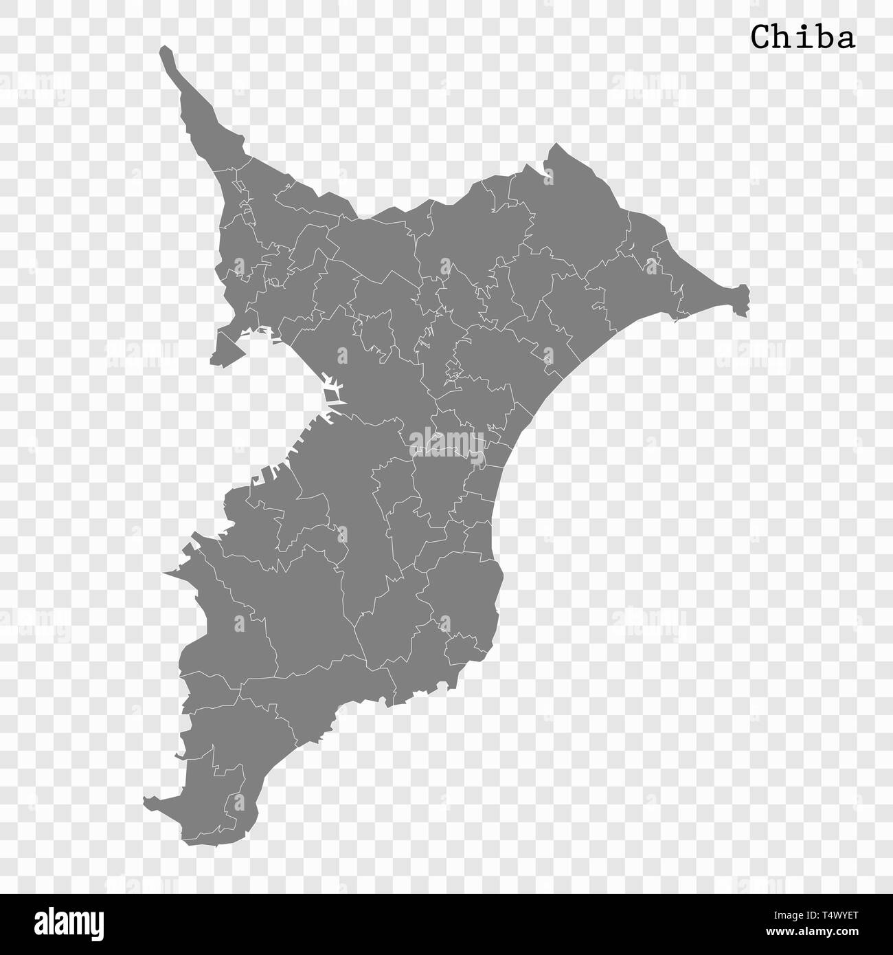 High Quality map of Chiba is a prefecture of Japan with borders of the districts Stock Vector