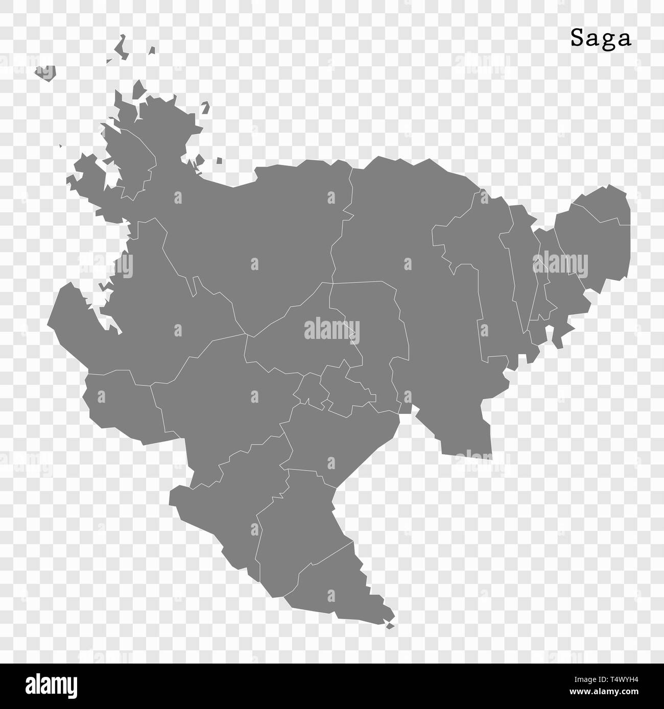High Quality map of Saga is a prefecture of Japan with borders of the districts Stock Vector