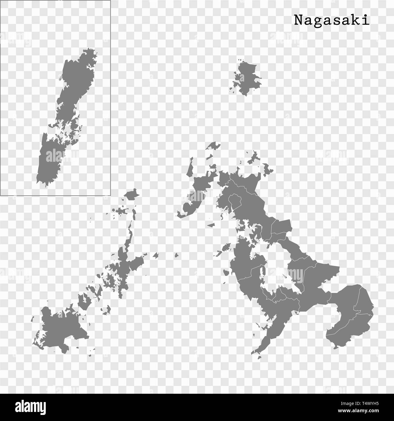 High Quality map of Nagasaki is a prefecture of Japan with borders of