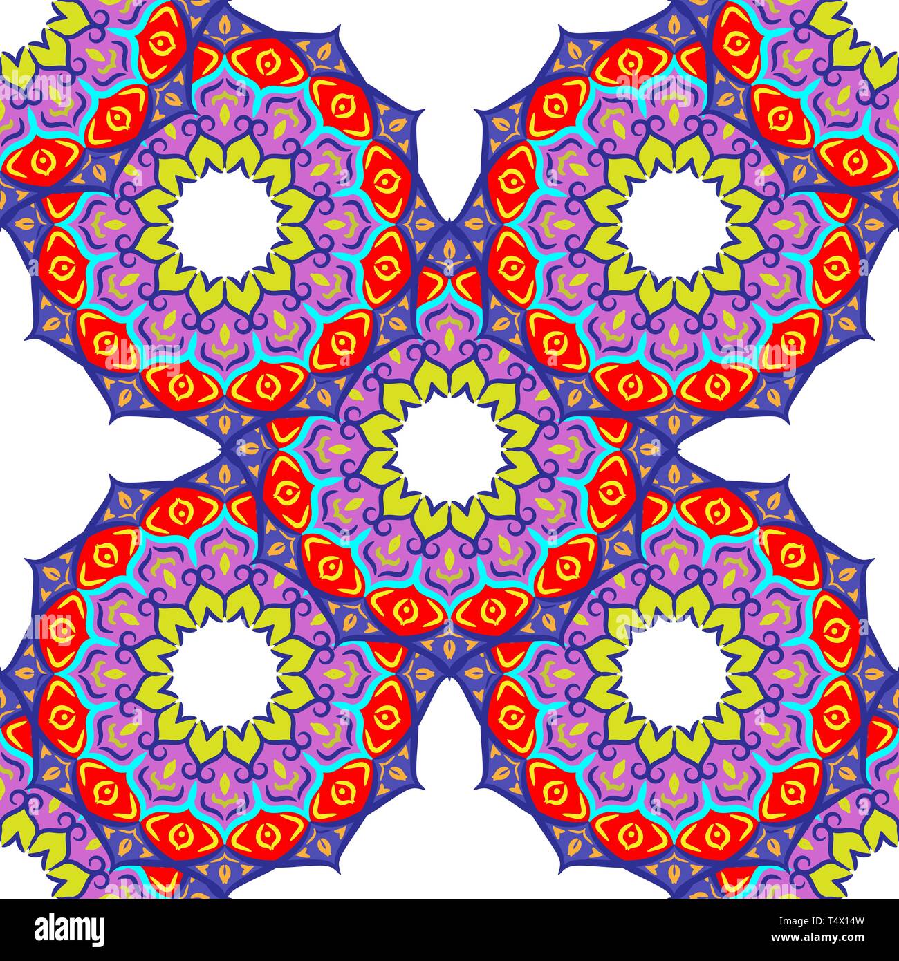 Colorful Hand drawn floral mandala seamless background. Vector illustration. Stock Vector