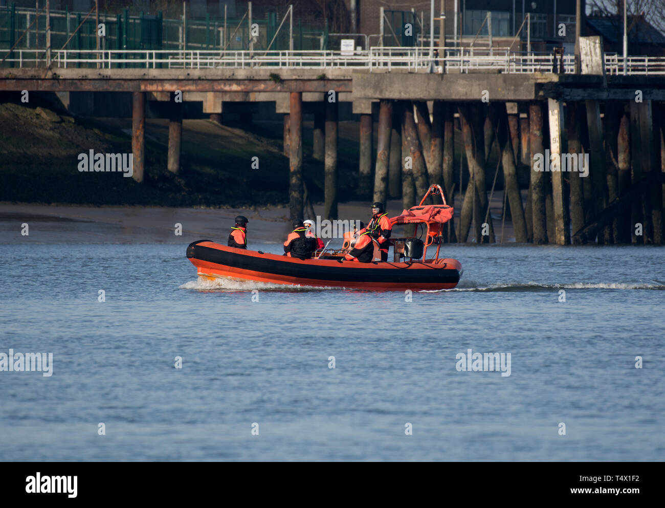 RNLI Lifeboat crew, training in Wyre Estuary, Fleetwood, Stock Photo