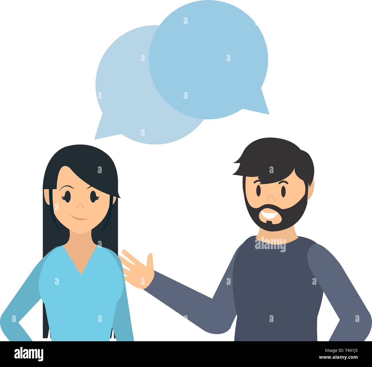 Couple woman and man talking with speech bubble cartoon vector ...