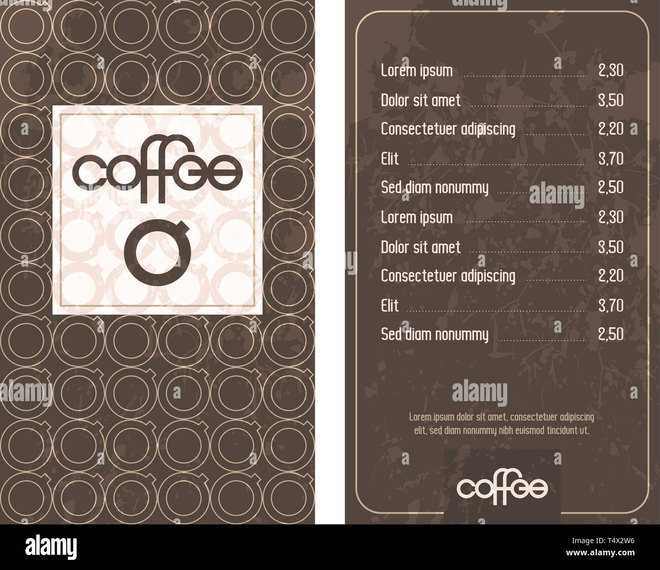 Coffee House menu with original modern lettering and stylized coffee