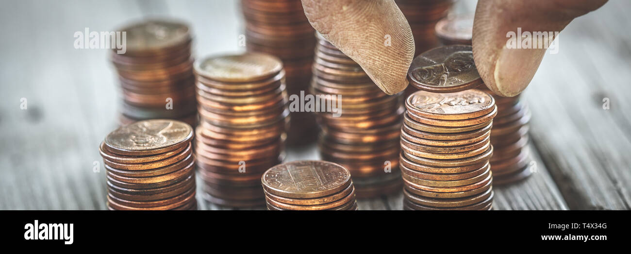 Dirty Hand Counting Coins Stock Photo