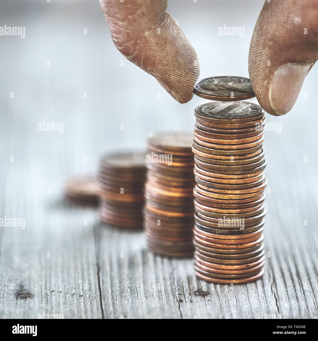 Dirty Hand Counting Coins Stock Photo