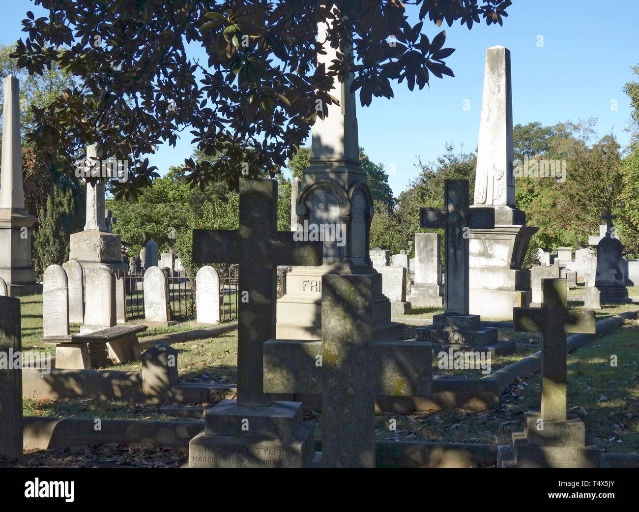 Monuments and markers in the Hollywood Cemetery, Richmond, Virginia, US, 2017. Stock Photo