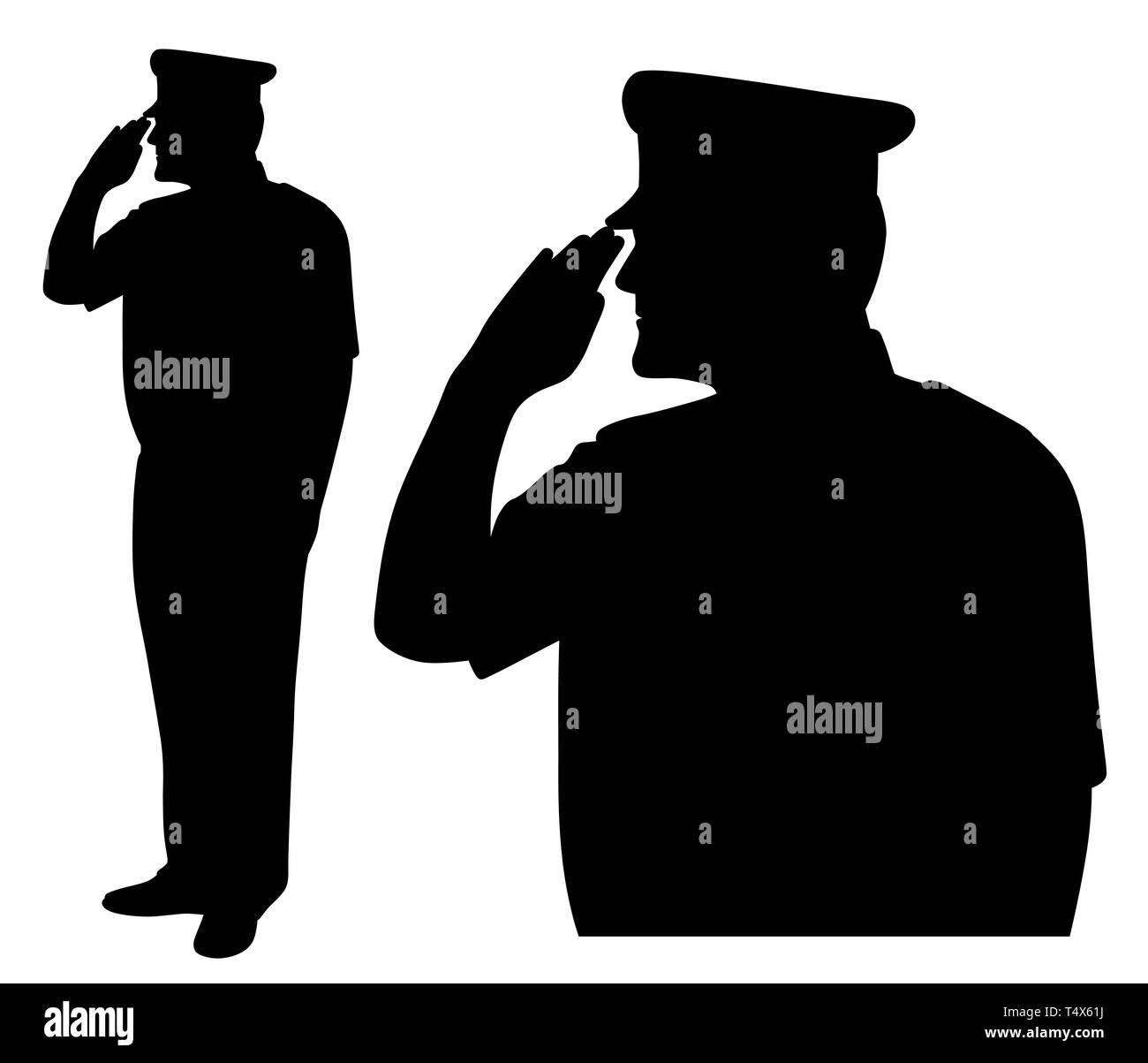 Soldier, officer, captain, admiral, policeman, sailor or firefighter saluting. Side view. Stock Photo