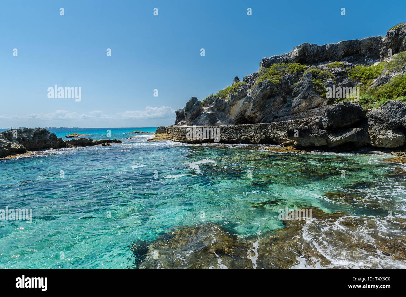 rocky cliffs at Isla Mujeres, Cancun Stock Photo