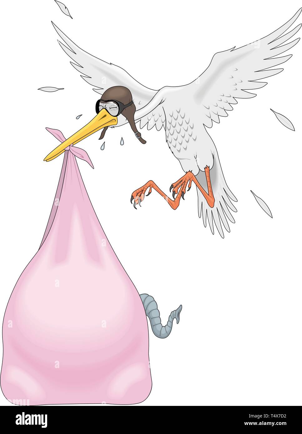 Stork Delivering Baby Elephant Cartoon Vector Illustration Stock Vector