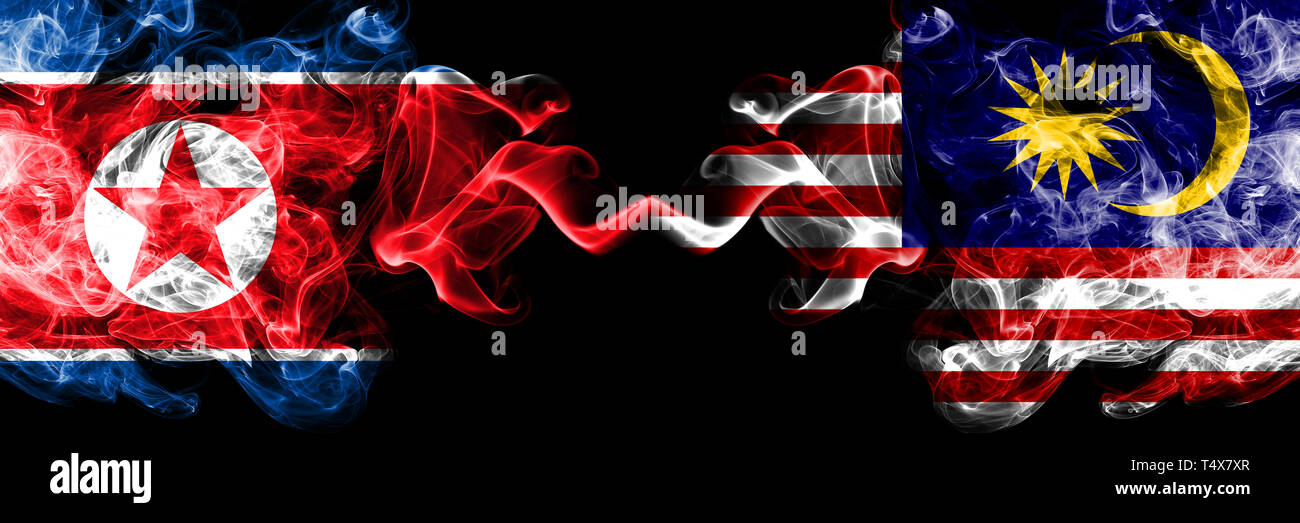 North Korea Vs Malaysia Malaysian Smoky Mystic Flags Placed Side By Side Thick Colored Silky Smoke Flags Of North Korea And Malaysia Malaysian Stock Photo Alamy