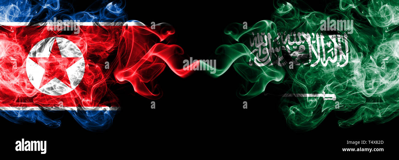 North Korea vs Saudi Arabia, Arabian smoky mystic flags placed side by