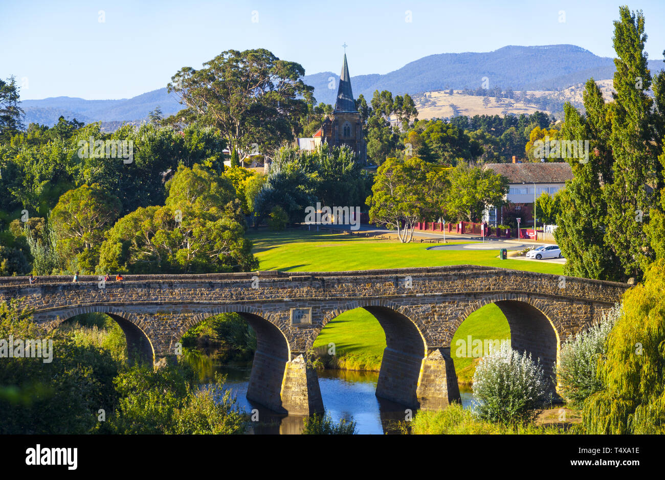 Richmond, Tasmania, Australia: Completed in 1825, The Richmond Bridge is the oldest stone span bridge in Australia. Stock Photo